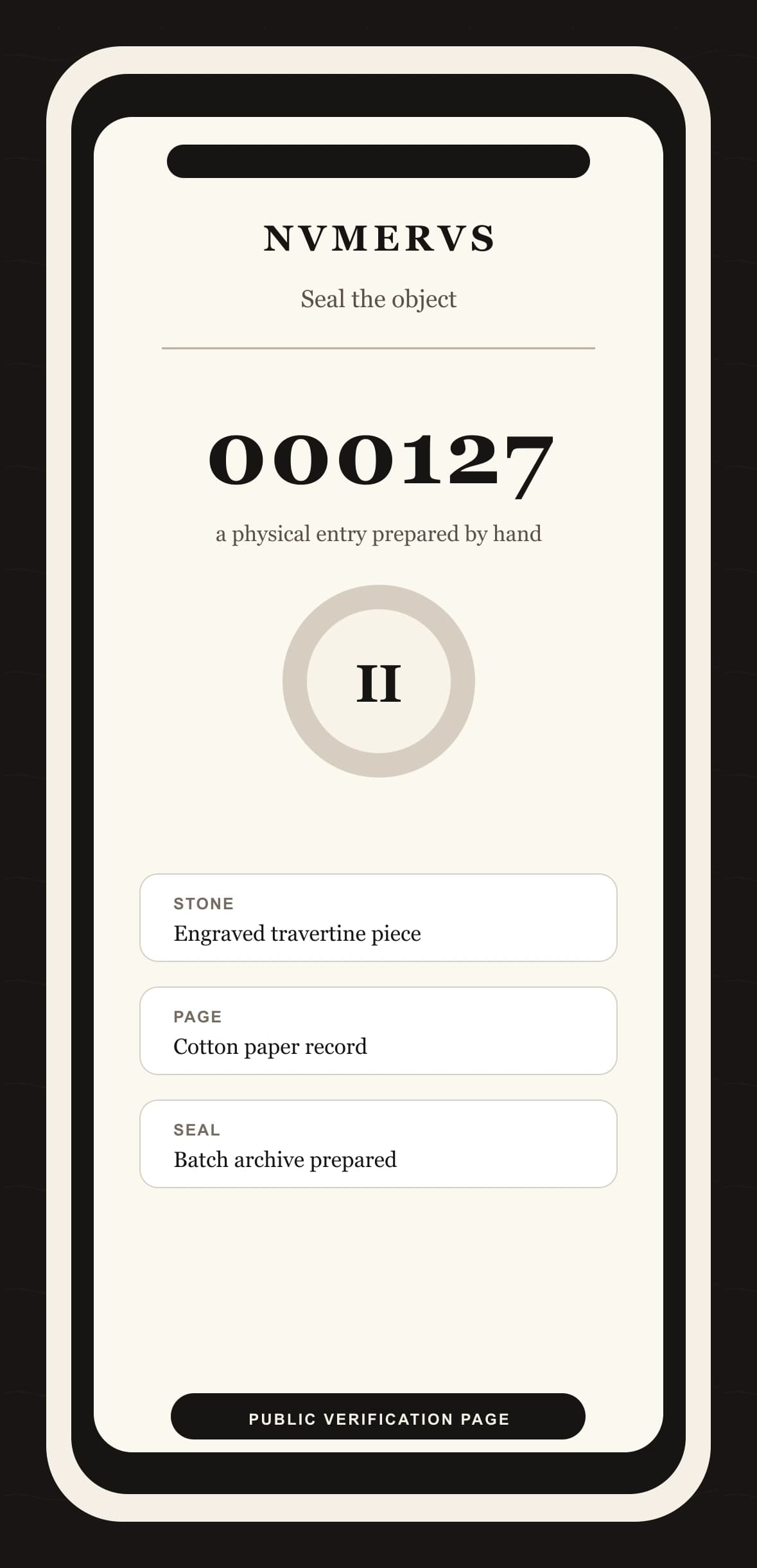 NVMERVS Seal registry screen